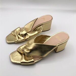 J. Crew Gold Metallic Leather Strappy Block Heel Sandal Women’s Size 8